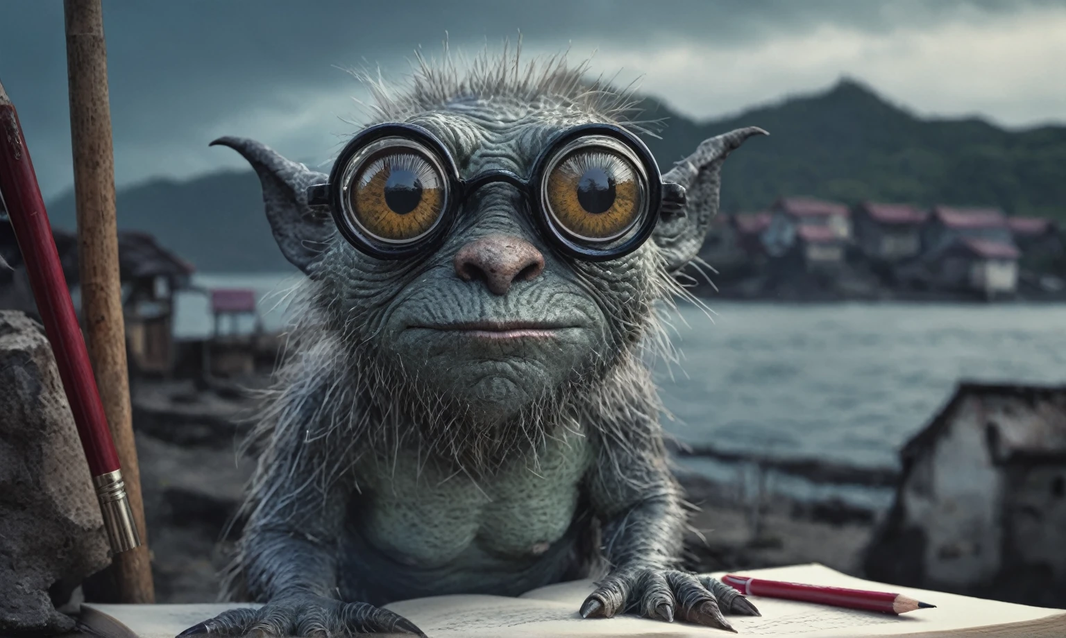 someone wrote a notepad with a heart on it and a pair of glasses, notebook, large)}], cutie, [ forgetful ], fanart, special, doodle, [ realistic photo ]!!, [ [ hyperrealistic ] ], cute, on a notebook page, colored, wallpaper”, beautiful image, you're something special, childhood memory, beutiful, header text”,eyes extremely detailed,intricate details eyes,eyes extremely detailed, high detailed eyes,16k resolution, eyes anatomically correct,Ultra HD,HDR,hyper realism, hyper detailed,extremely Realism,Ultra Detailed,body logically correct,Extremely detailed,High contrast,Masterpiece,Realism,Ultra Detailed, intricate details,realistic humid leather, cinematic style,irina yermolova,high contrast,hdr,extremely detailed, [deep night landscape],masterpiece,intricate details,faded,eyes extremely detailed,Silverclaw,view from height,full-body-shot,High contrast,Masterpiece,Realistic,Ultra Detailed,intricate details,realistic humid skin,extremly intricate,realism,photorealism, cinematic style,irina yermolova,HDR,((Wangechi Quality)),extremely detailed, [night landscape],masterpiece,intricate details,faded,eyes extremely detailed, high detailed eyes,16k resolution,RAW, Nikon Z9,chinese orc's village of fishers on seaside,authentic,full body length,Labradorite babygirl,native italian troll ,pretty face,eyebrow up,full body shot,ominous landscape,glate gray atmosphere,by art Simon Stalenhag,Nicola Samori,(((Wangechi Mutu))),prime colors,urban,extremely detailed,masterpiece,intricate details,faded,eyes extremely detailed, high detailed eyes,4k resolution,RAW, Nikon Z9
