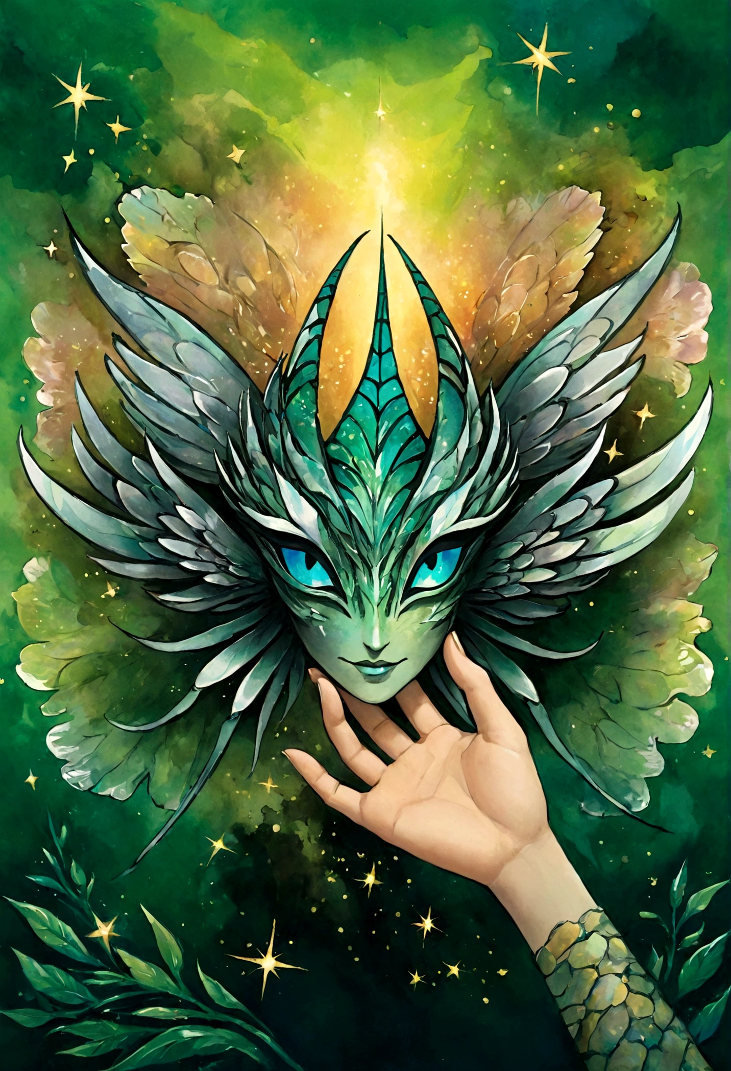 Hands receiving golden fairy dust, magie, intuition, golden dust, magical fairy dust shiny golden fairy dust, onirique