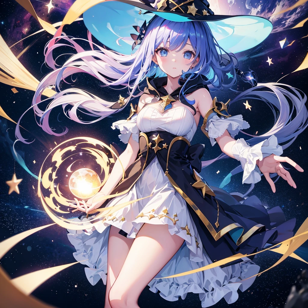 highest quality, High resolution, One girl, Fairy, Witch Hat, Floating in space, Energy sphere, Particles of light, Shiny Hair, Shining Star, Fantasy,