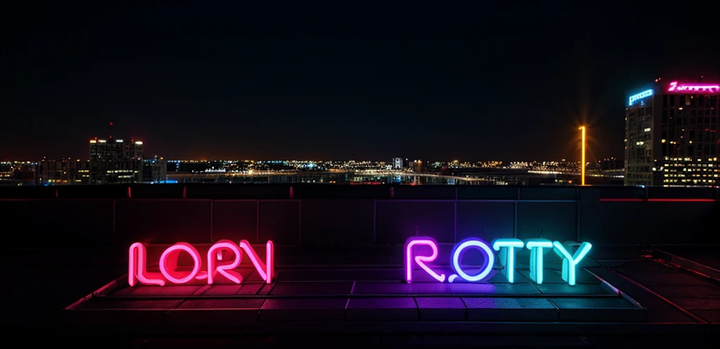 neon "Rooftop Party" sign in black background, with reflections on the floor.