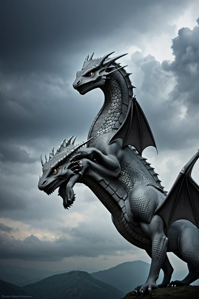 A beautiful, grey, and mystical dragon