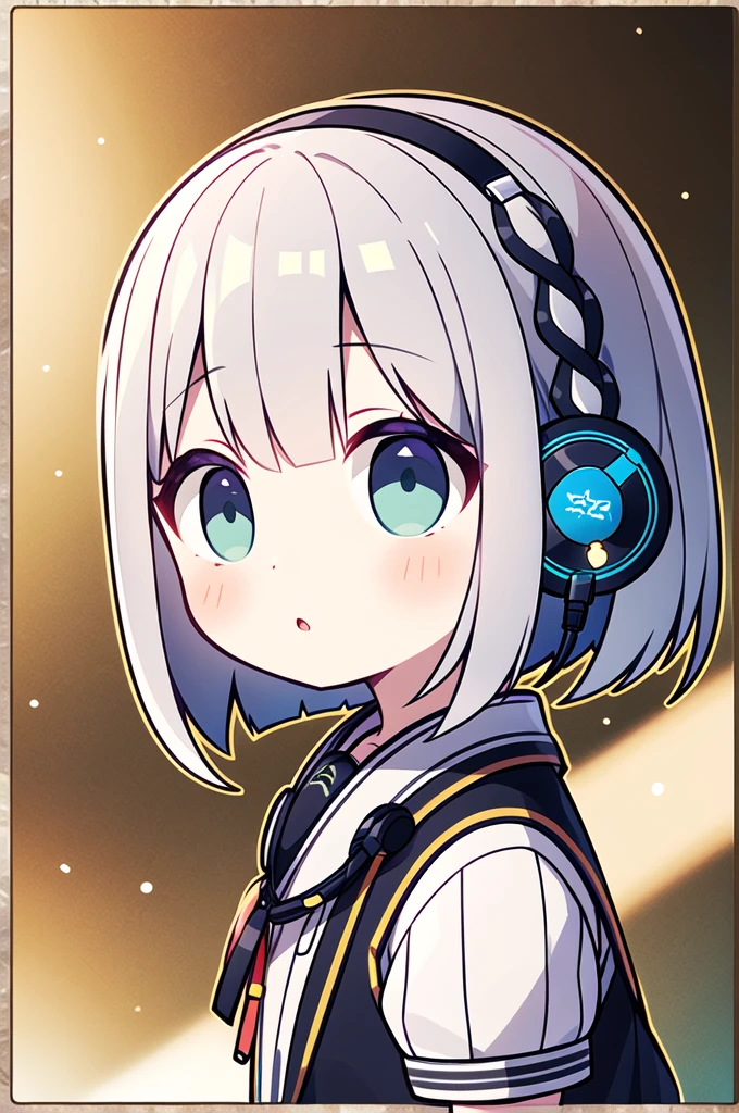 highest quality、masterpiece、、Light silver braided short bob hair、headphones、looking at the camera