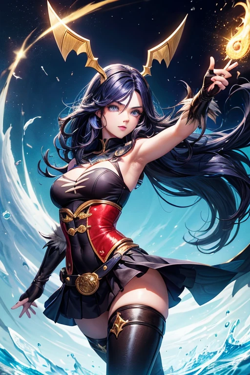 mejor calidad,obra maestra,fondo de pantalla 8k,absurdos, high resolution, ultra detallado, (1 joven hermosa, solo:1.1),realista,k/y (League of Legends), solo, orejas de animales,guantes, Orejas de zorro, adorno para el pelo, pelo largo, pelo rubio,blue eyes, marcas de bigotes, fingerless guantes, cabello rosado,pelo multicolor,traje alternativo oficial, asymmetric clothes, constituir, marca facial, Pinza para el cabello, pechos medianos, athletic body, cuerpo delgado, falda, correa del muslo, labios, cabello degradado, cola de zorro, unique glove,cola de zorro, (zorro de nueve colas (mythological creature):1.3),A fairy tale land where magical creatures live and thrive,ROMPER