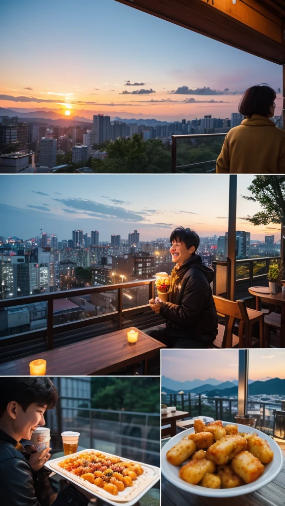 Date with Park Gunwook (zerobaseone) at a cozy café in Hongdae, where he greets with a warm smile and flowers. After chatting over coffee, you take a leisurely stroll through Gyeongui Line Forest Park, enjoying the beautiful scenery. You rent a pedal boat on a small lake, sharing laughs and spotting wildlife. Street food vendors offer delicious snacks like tteokbokki and bungeoppang. As the sun sets, you head to Namsan Seoul Tower, taking in the breathtaking city view. The evening ends at a rooftop bar with live music, creating a perfect end to a memorable day.