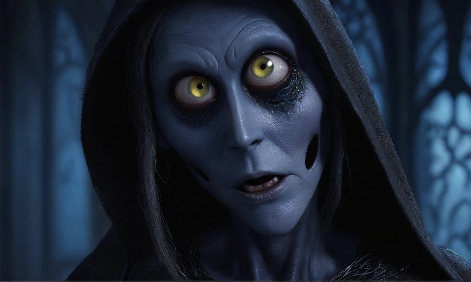 (((creature with a spectral and ghostly appearance)). Her skin is pale, almost translucent. His eyes shine with a bluish glow, he wears dark, torn clothes that float around him, as if permeated by an aura of mourning. Its appearance is complemented by details such symbols of mourning and gothic elements, further emphasizing its dark air. is portrayed as a haunted and tormented entity,{creature},face pretty face,extremely detailed,intricate details,eyes extremely detailed, high detailed eyes,16k resolution, realistic humid skin,extremely intricate details,Epic Realistic,face anatomically correct,Ultra HD,HDR, natural skin textures, hyper realism,realistic skin texture, hyper detailed,extremely Realism,Ultra Detailed,body logically correct,pixar movie still, pixar movie screenshot, frame from pixar movie, animated movie still, still from the pixar movie, still from a pixar movie, disney pixar movie still, pixar movie scene, still from pixar movie, still from a 2001 pixar movie, pixar render, animated film still