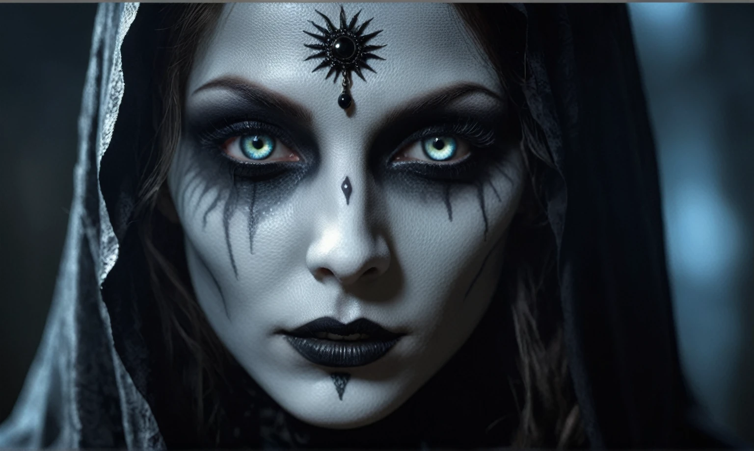 (((creature with a spectral and ghostly appearance)). Her skin is pale, almost translucent. His eyes shine with a bluish glow, he wears dark, torn clothes that float around him, as if permeated by an aura of mourning. Its appearance is complemented by details such symbols of mourning and gothic elements, further emphasizing its dark air. is portrayed as a haunted and tormented entity,{creature},face pretty face,extremely detailed,intricate details,eyes extremely detailed, high detailed eyes,16k resolution, realistic humid skin,extremely intricate details,Epic Realistic,face anatomically correct,Ultra HD,HDR, natural skin textures, hyper realism,realistic skin texture, hyper detailed,extremely Realism,Ultra Detailed,body logically correct