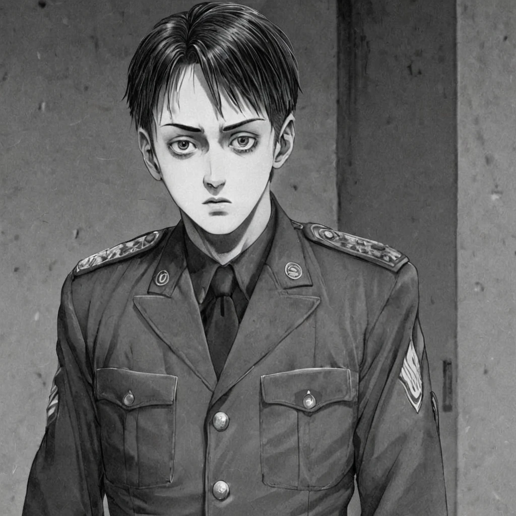 1 man military commander, (anime), bizarre scenario, Junji Ito, Yusuke Murata, black and white, 8k, anime, horror