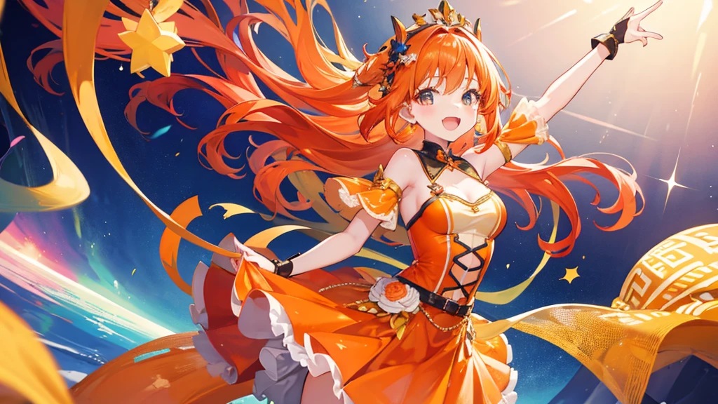 Joyful girl,Orange Hair,Glamorous costumes,