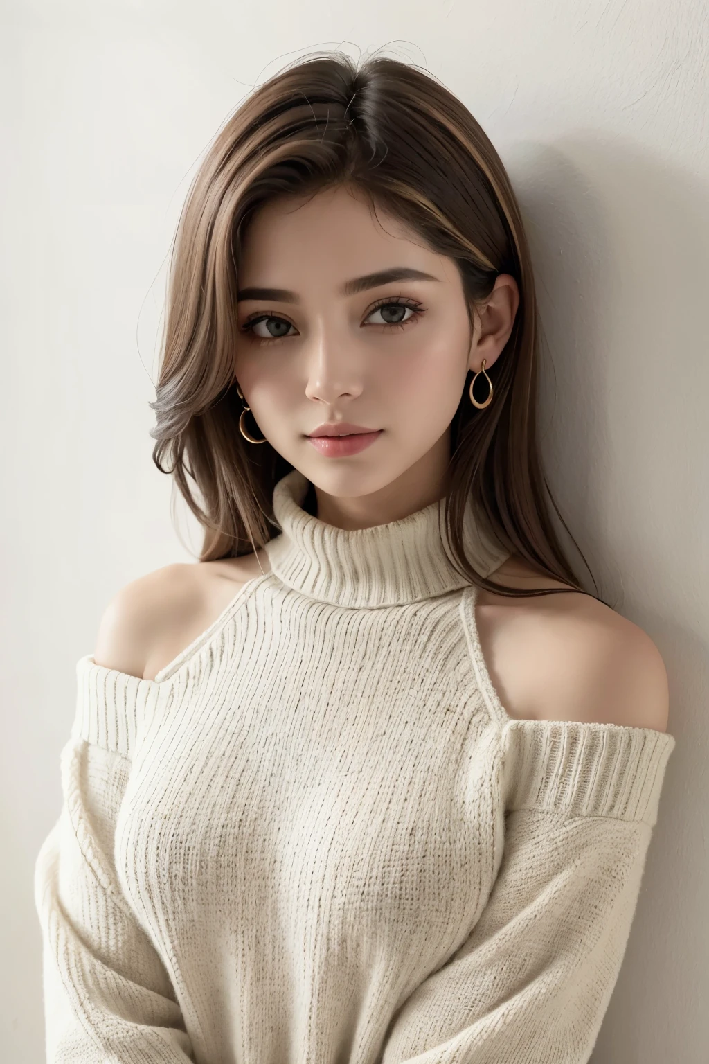 ((melhor qualidade)), ((Obra de arte)), (detalhado), 1 garota, shoulder to shoulder sweater,