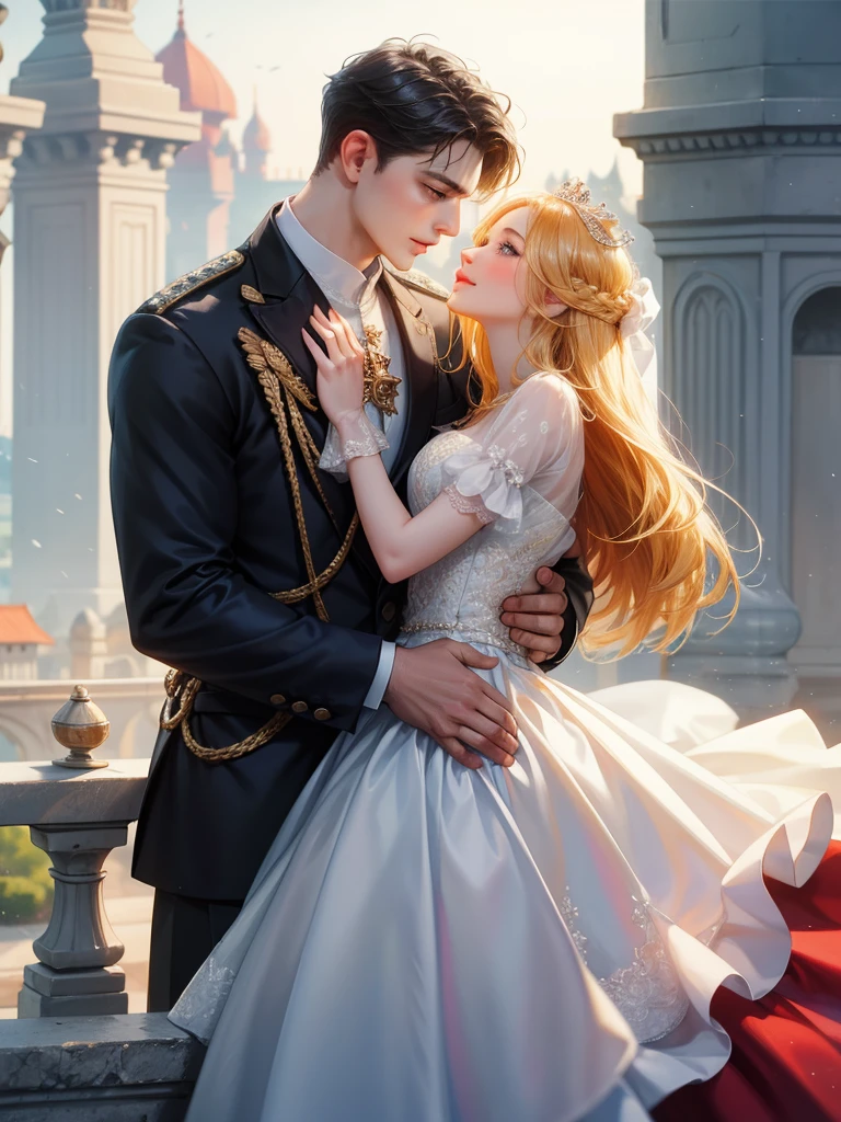 （1 man and 1 woman looking at each other on the arch bridge）, Couple​, princess, Crown Prince, 