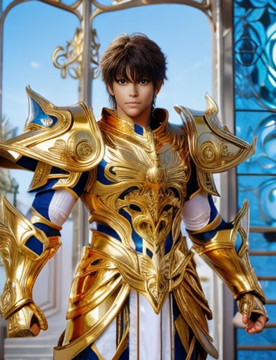 1.boy, saint seiya armor, blue and golden, beautiful light effects, vibrant colors, beautiful armor decourations, uhd, masterpiece,
