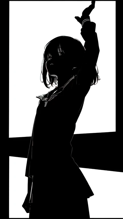 leaning back with hands out in the air,girl、high school girl、(masterpiece, highest quality, official art:1.2), (flat color:1.5),(colorful),looking at the viewer,1 girl,alone, white background, ,(2D:1.5) ,NSFW