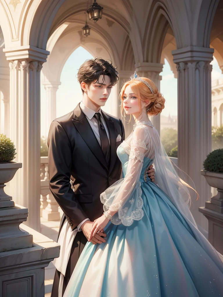 （1 man and 2 woman looking at each other on the arch bridge）, Couple​, princess, Crown Prince, paramour, 