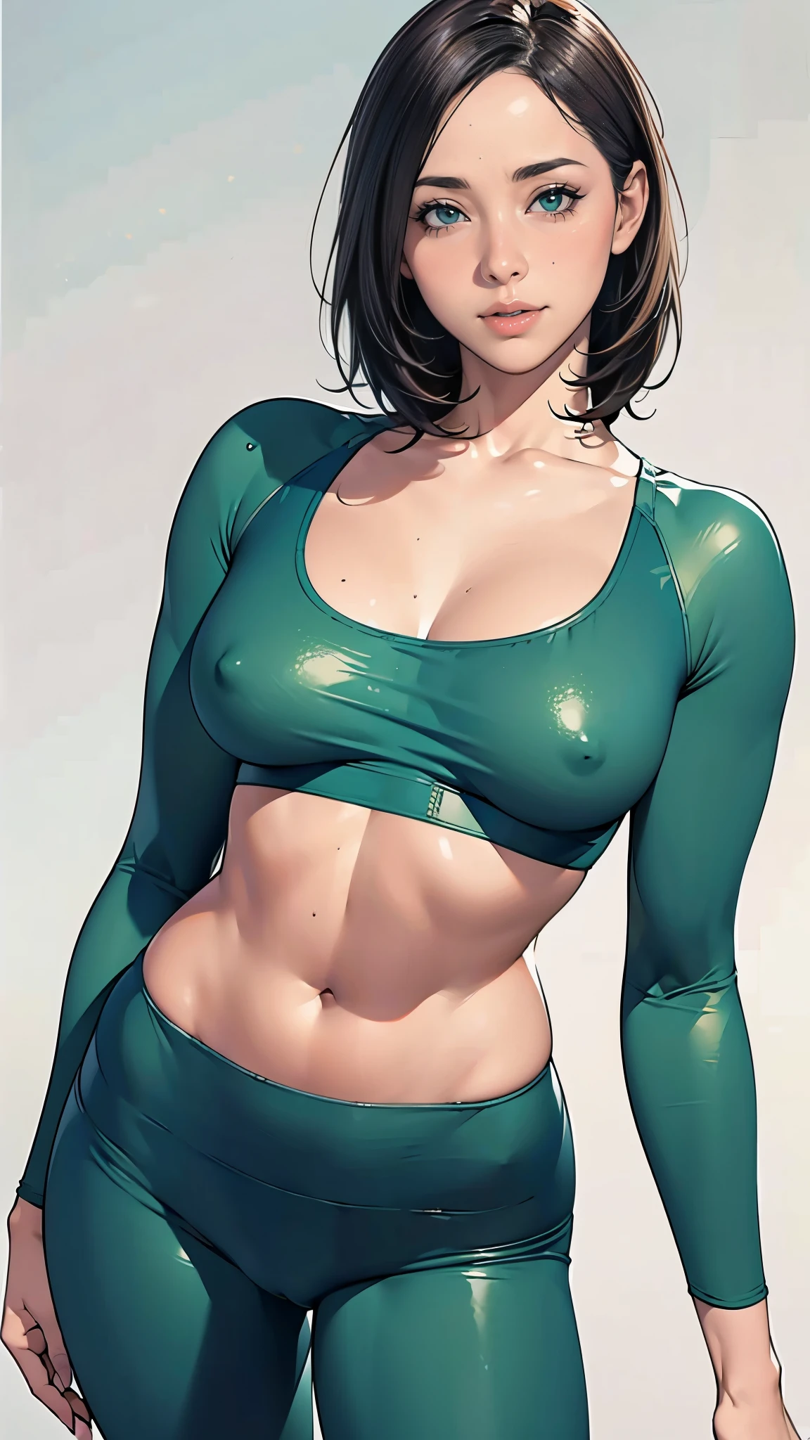 (masterpiece:1.2, highest quality, Very detailed), (Realistic, photoRealistic:1.4),8K,wallpaper,1 female,Mature Woman,50 years old,(A small, form-fitting sports bra),(Leggings that stick to the body),(Green park in the background),(((Background Blur))),(((leggings))),Beautiful female hands,Detailed finger depiction