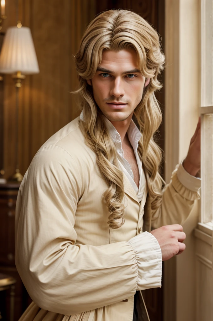 Regency era man with sandy blonde hair