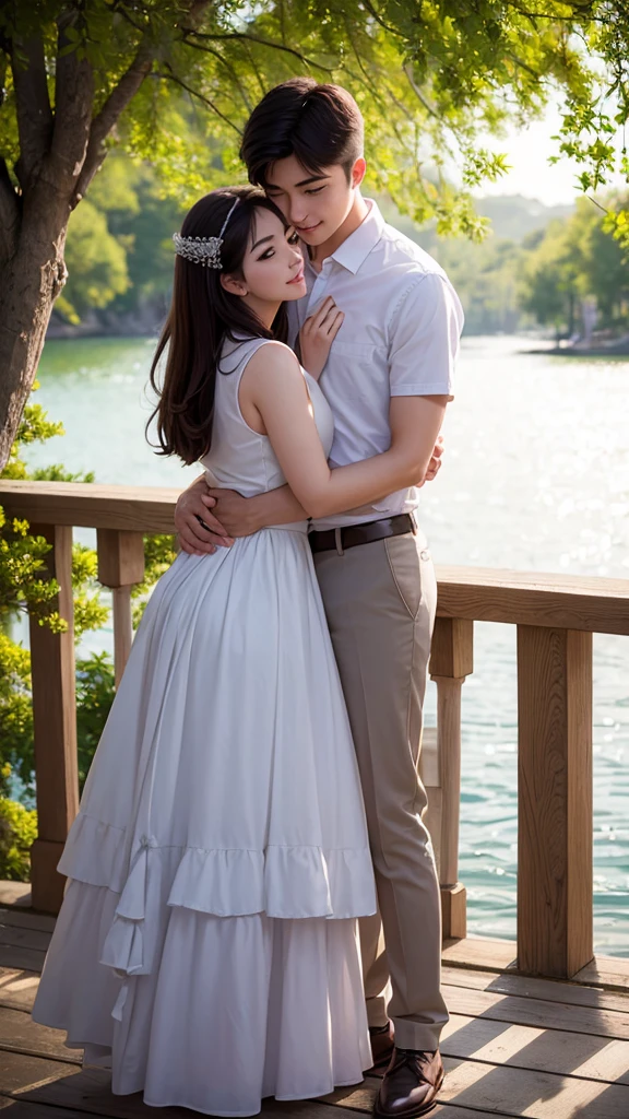 (masterpiece), best quality, , couple romantic, hugging, ultra realistic, DSLR, 8K