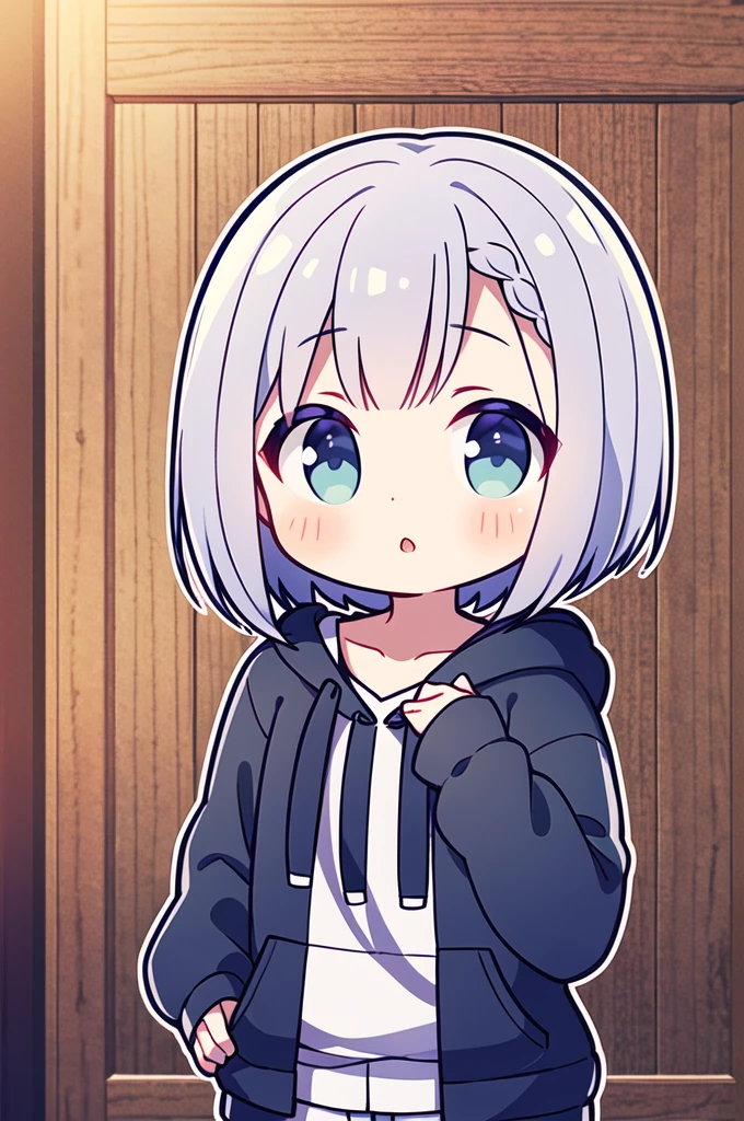 highest quality、masterpiece、、Light silver braided short bob hair、hoodie、looking at the camera