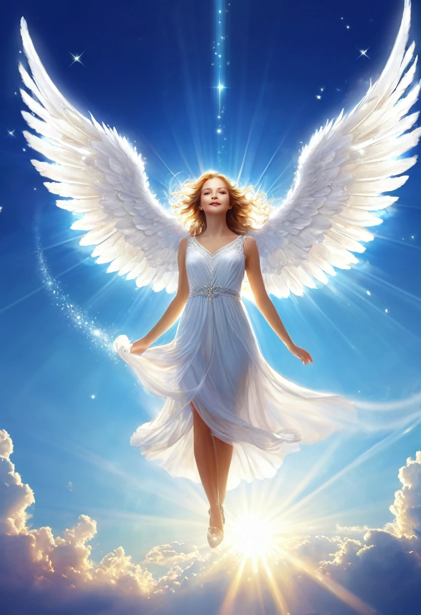 A with wings, like an angel, a point of bright light in the sky, fantastic,
