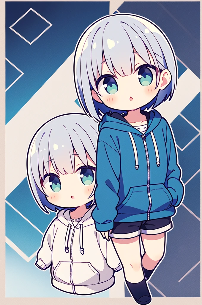 highest quality、masterpiece、、Bright silver short bob hair、hoodie、looking at the camera
