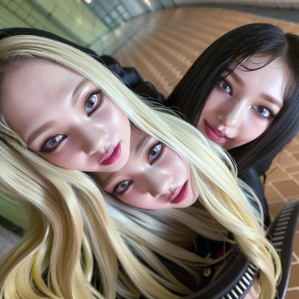(8k, 4k, best quality, highres, ultra high res:1.1), (masterpiece, realistic, photo-realistic:1.1), 1girl, face, close-up, twintails, blonde hair, black eyes, red lips, (looking at viewer:2), absurdly long hair, long eyelashes, eyeshadow, small face, big eyes,
bare shoulders,
high contrast,