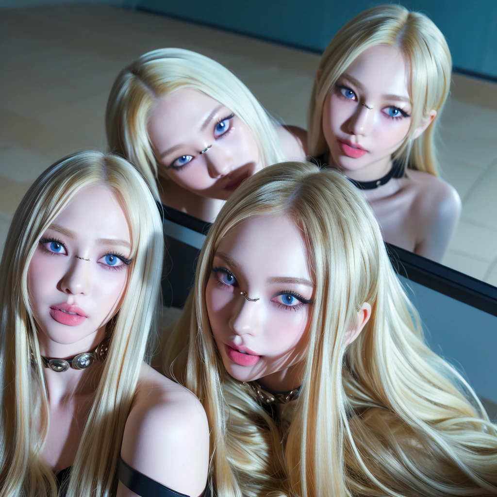 (8k, 4k, best quality, highres, ultra high res:1.1), (masterpiece, realistic, photo-realistic:1.1), 1girl, face, close-up, twintails, blonde hair, black eyes, red lips, (looking at viewer:2), absurdly long hair, long eyelashes, eyeshadow, small face, big eyes,
bare shoulders,
high contrast,