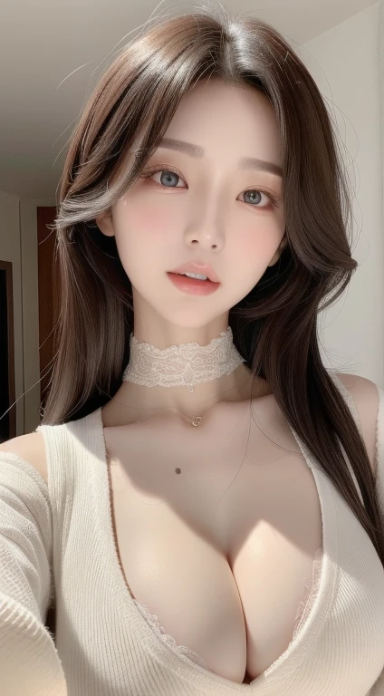 perfect figure beautiful woman：1.4，Layered Hair Style，Protruding cleavage，Only the coat has no underwear：1.5，Highly Detailed Face and Skin Textur，double eyelid，Whiten the skin，Collar