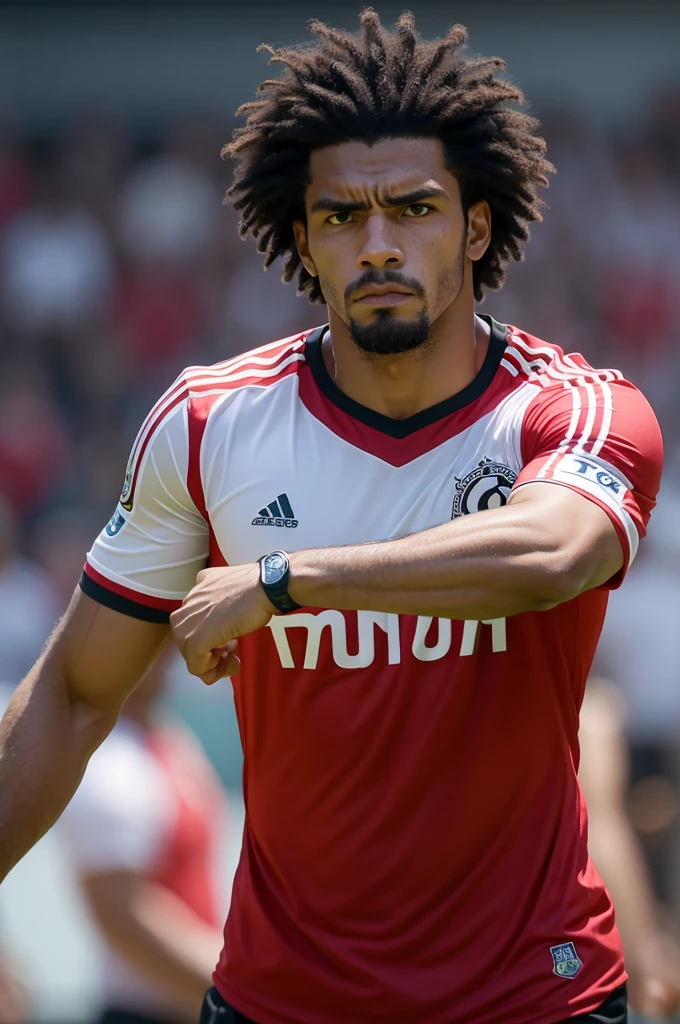 Jogador de futebol com a camisa do Flamengo triste 