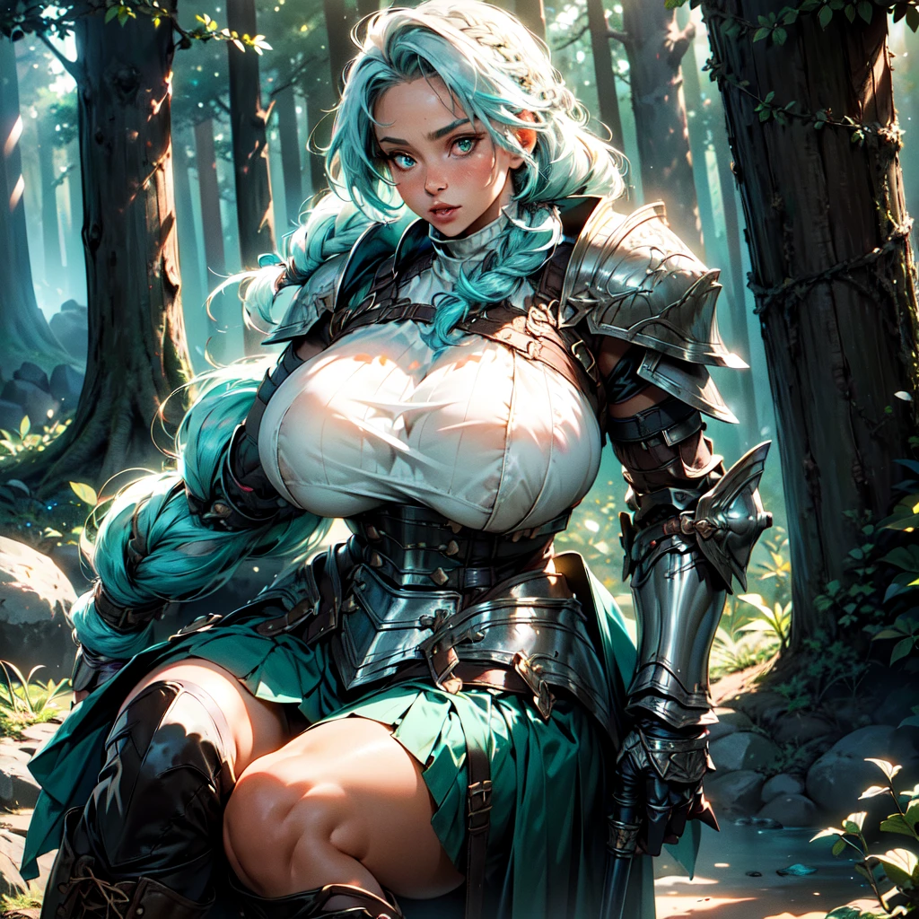 1girl, volumetric light, (bright scene:1.5), deep forrest, depth of field, bokeh ,hair ornament, (huge breast:1.5) photography, masterpiece, best quality,HDR, highres,realistic details,40K, HDR, highres,
mithrilstylewarrior, shoulder armor, breastplate, aqua hair, aqua eyes, multicolored hair, floating hair, pleated skirt, braid, knight, high heel boots, feathers,