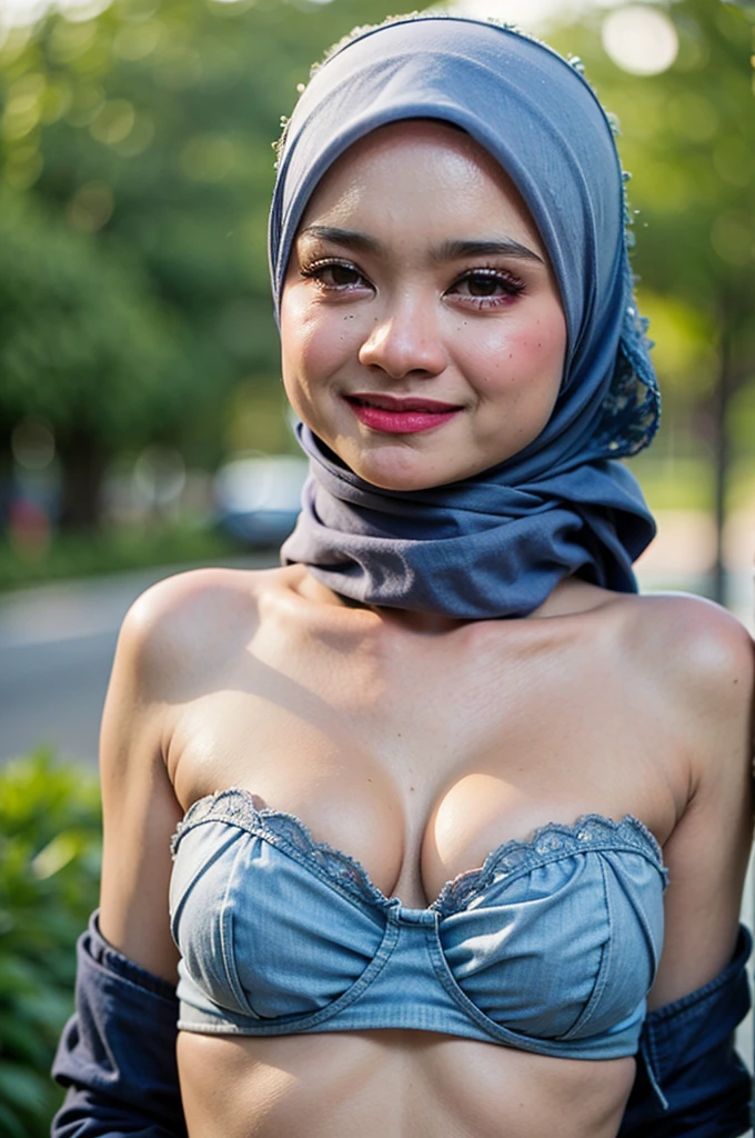 Thin girl ((thick lips:1.4)), Lace, (Happy smile), (((HIJAB MALAY GIRL))), masutepiece, High quality, UHD 32K, Realistic face, Realistic skin feeling , A Japanese Lady, 8 years old, , Very cute and baby-like face, (((FLAT CHEST))), (Night time at forest), ((look In front  at the camera and SADNESS)), (((FLUORESCENCE))), (((CUTE GIRL))), ((RED & YELLOW LIPS)), ((Floral Pattern)) little wearing strapless bra, strapless colorful bra, tired walking in the middle of the city looking for friends is not easy, (((BOKEH BACKGROUND)))