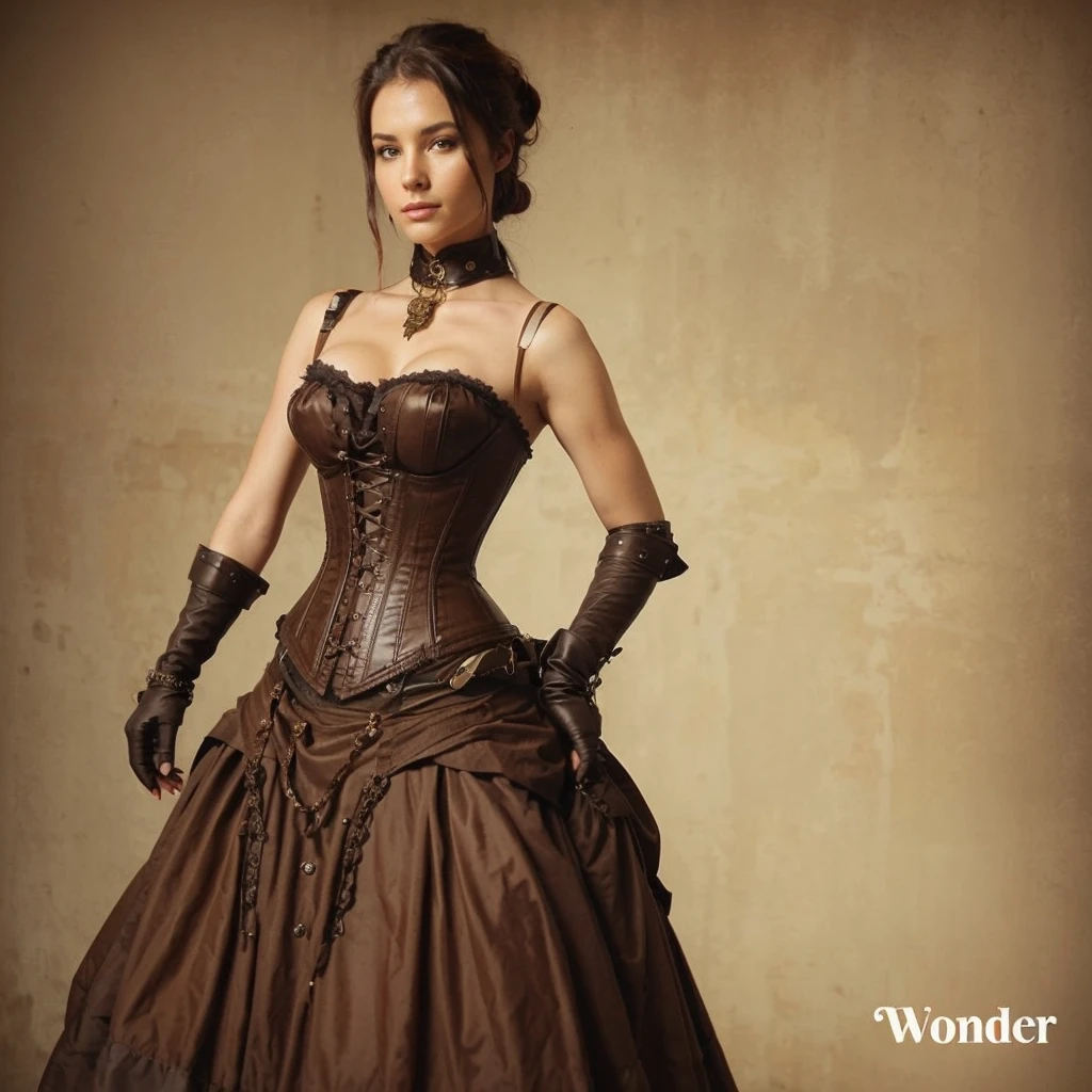 Steampunk corset brown, keyra knighley,garter belt, leather 
overknee boots
