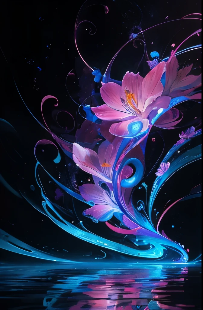 a flower with swirls and a blue background, an airbrush painting by Marie Bashkirtseff, trending on cgsociety, psychedelic art, glowing delicate flower, beautiful!!! digital art, gorgeous digital art, beautiful gorgeous digital art, lily flower, very beautiful digital art, beautiful color art!, beautiful digital art, magical flowers, 🌺 cgsociety, beautiful flower, glowing flowers