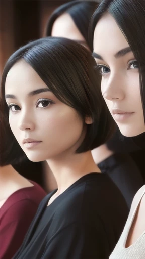 a group of Yaudins mans and womans short hair gathered together, focus on the face.