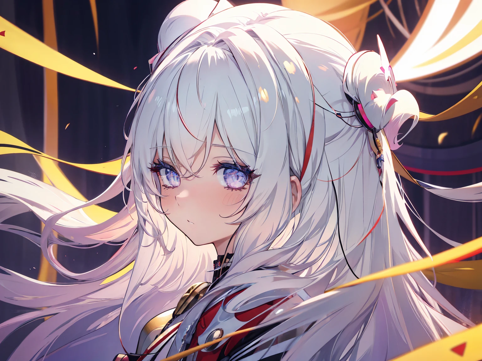 profile background, anime girl, long red hair, eyes yellow, clingy clothes, high-res portrait, vibrant colors, detailed eyes and face, character, fantasy, advanced urban, looking from behind at viewer, 4K, high resolution, a good body, ponytail, blush, (detailed and beautiful eyes:1.6), highly detailed face, (perfect hands, perfect anatomy) high detail skin, high detail eyes, high detail hair, highres, ultra detailed, best quality, photorealistic, 1girl