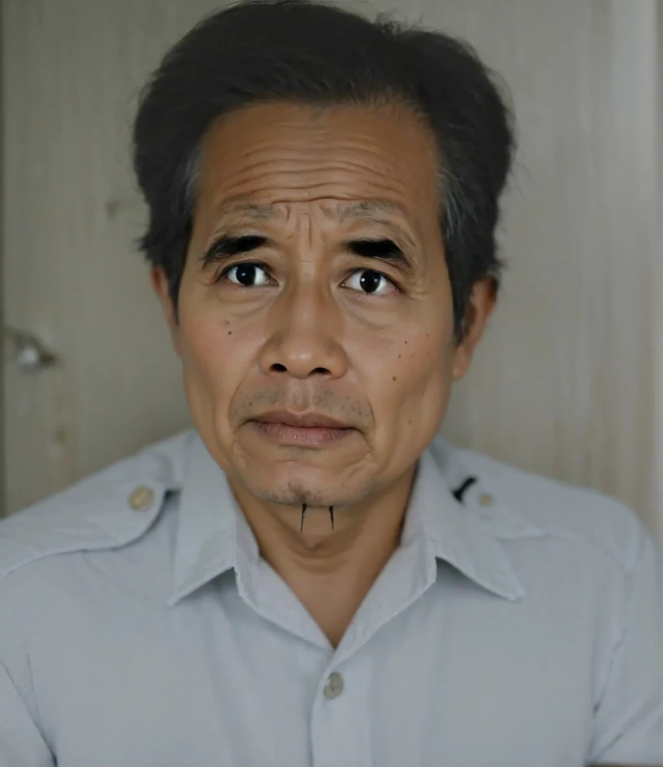a realistis indonesian man face age 70 years wear a white shirt,ultra hd 8k
