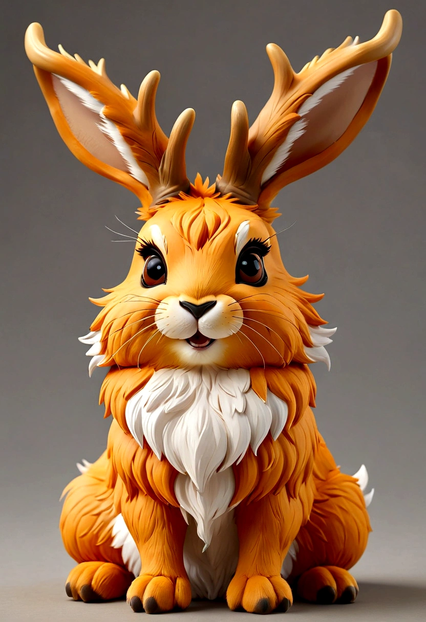 Very cute jackalope .Best Quality , very beautiful, Very detailed ,unit , Very detailed,Put your hand to your mouth and smile,orange fur,Sitting,Dropped ears,Japanese anime風,