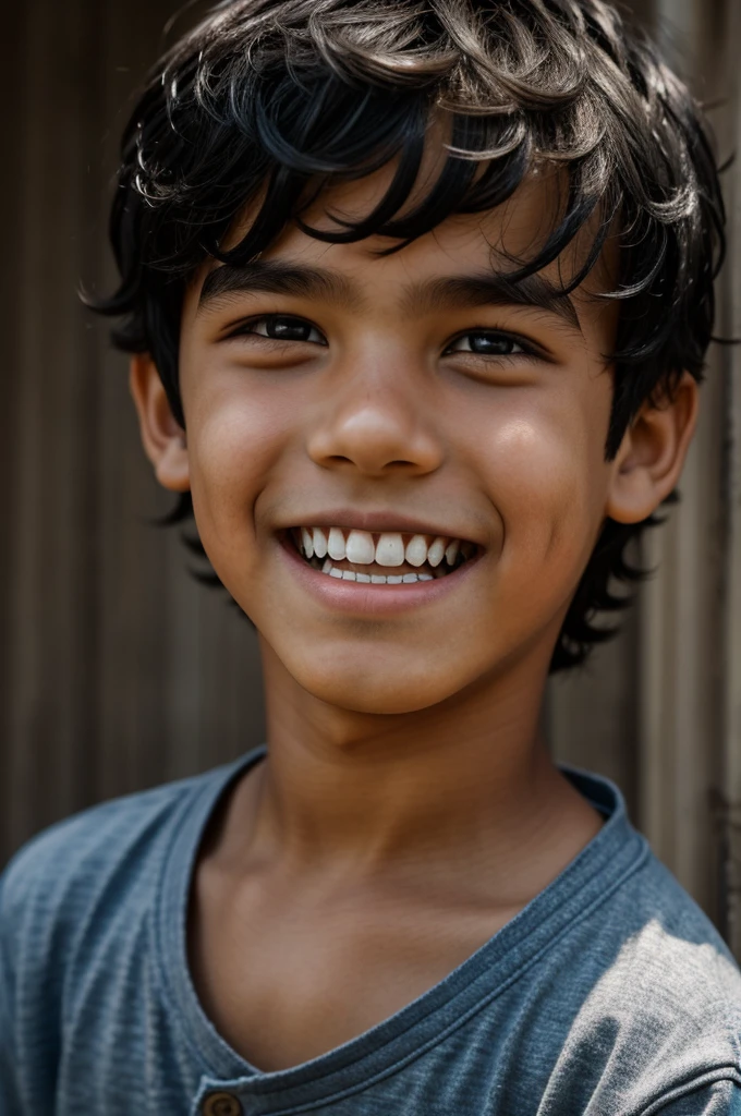 A boy who is a little darker with black hair and a gap in his teeth
