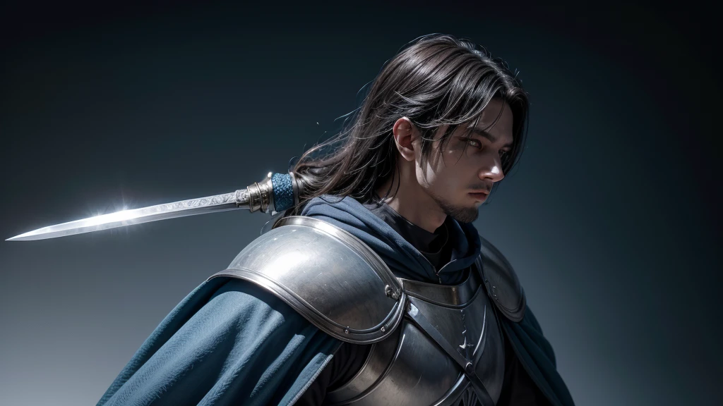 Knight Swordsman, Medieval knight in blue cloak, illustration, knight in profile, maximum resolution, no background, transparent background, 