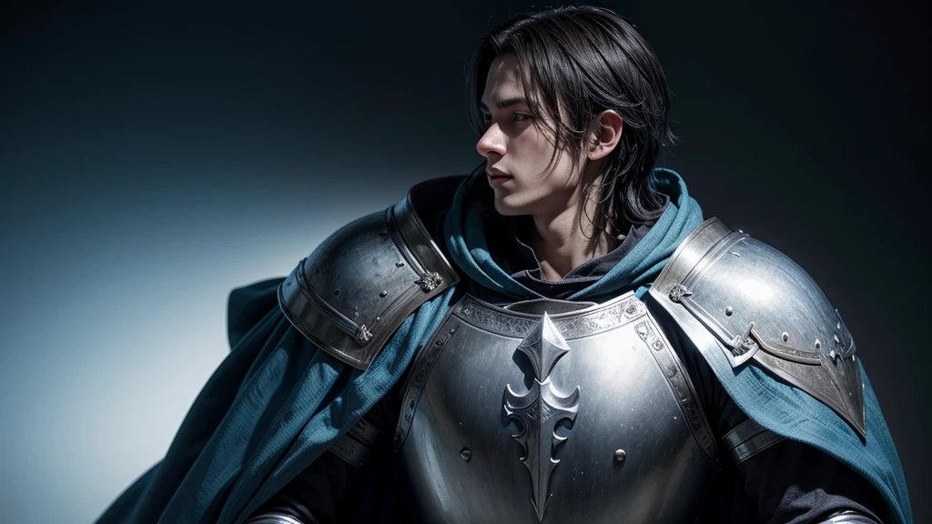 Knight Swordsman, Medieval knight in blue cloak, illustration, knight in profile, maximum resolution, no background, transparent background,