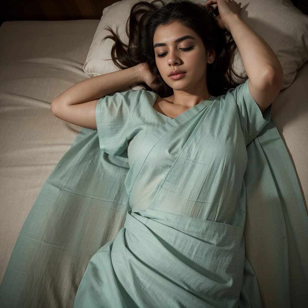 beautiful woman in saree sleeping