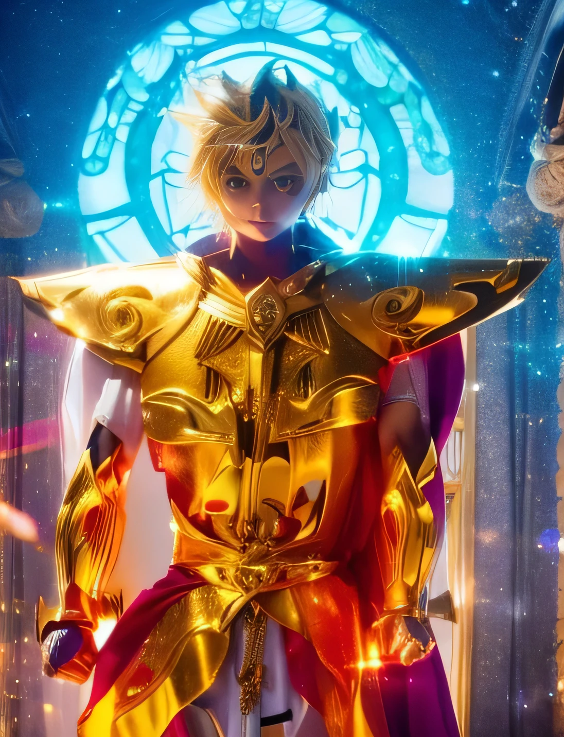 1.boy, saint seiya armor, blue and golden, beautiful light effects, vibrant colors, beautiful armor decourations, uhd, masterpiece,