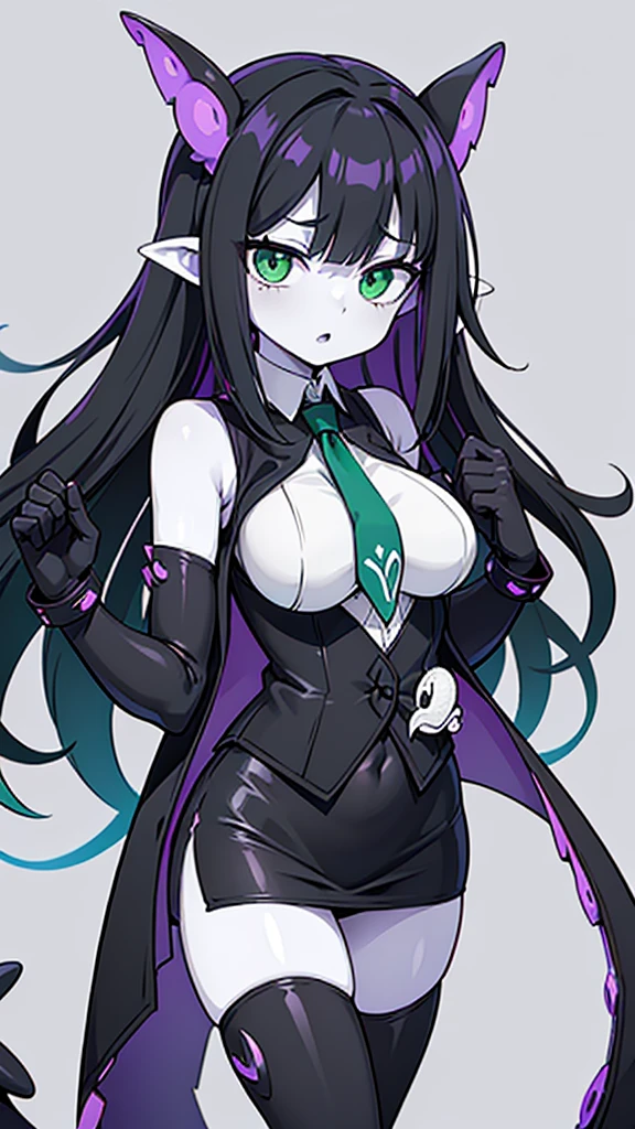 (The greatest of all time)、((16K:1.5))、((Acme))、(PNG)、3D、Semi-realistic、solo、((Simple solid color background))、Whole body expression、((A beautiful woman))、(Ultra-delicate and exquisite texture)、sensational、((The ultimate perfect glamorous body))、Glossy, exquisite skin、Expression of delight、(A lewd open-legged pose that will captivate and captivate everyone:1.1)、((emerald green eyes:1.3)、(Black Hair)、(Purple silver inner hair color)、(Tentacle hair)、long hair、(Extra mechanical octopus eyeball parts added to the head:1.3)、Slightly droopy eyes)、Aphrodisiac brainwashing rate: 100%、Parasitic compatibility coefficient infinite、(The parasitic sexual predator mimic octopus, a parasitic organism and a viscous-bound lifeform, attaches itself to a female host, completely invades the womb, parasitizes and assimilates, and evolves into the ultimate female lifeform with big breasts and a glamorous figure.:1.2)、Parasitic control gem nuclei are created on the back, lower back, and navel.、(The parasitic symbiote transforms into a costume)、(The wearable parasitic armored dragon octopus, a collective lifeform of nanomachines, covers and parasitizes the ultimate lifeform, completely transforming into an armored reinforced exoskeleton that covers the body.:1.3)、 The parasitic creature, the Indachu, invades the womb of the ultimate lifeform, brainwashing it into becoming lustful and evil.、Uterus tattoo、(Sharp clawed limbs)、Long tail、The flying membrane of the Mimic Octopus grows from the parasitic control gem core on its back.、(Pale skin:1.6)、(Sleeveless tailcoat:1.5)、(Elbow Gloves)、A tentacle anal plug invades and parasitizes the anus, sealing it off.、(Sexy high leg leotard with black rubber neckband:1.5)、(Pencil skirt with slit:1.5)、(Tentacle Pelvic Curtain)、(stockings)、(Armor-type reinforced exoskeleton coverage rate 40%)、(Costume transformation rate: 230%)、taboo、