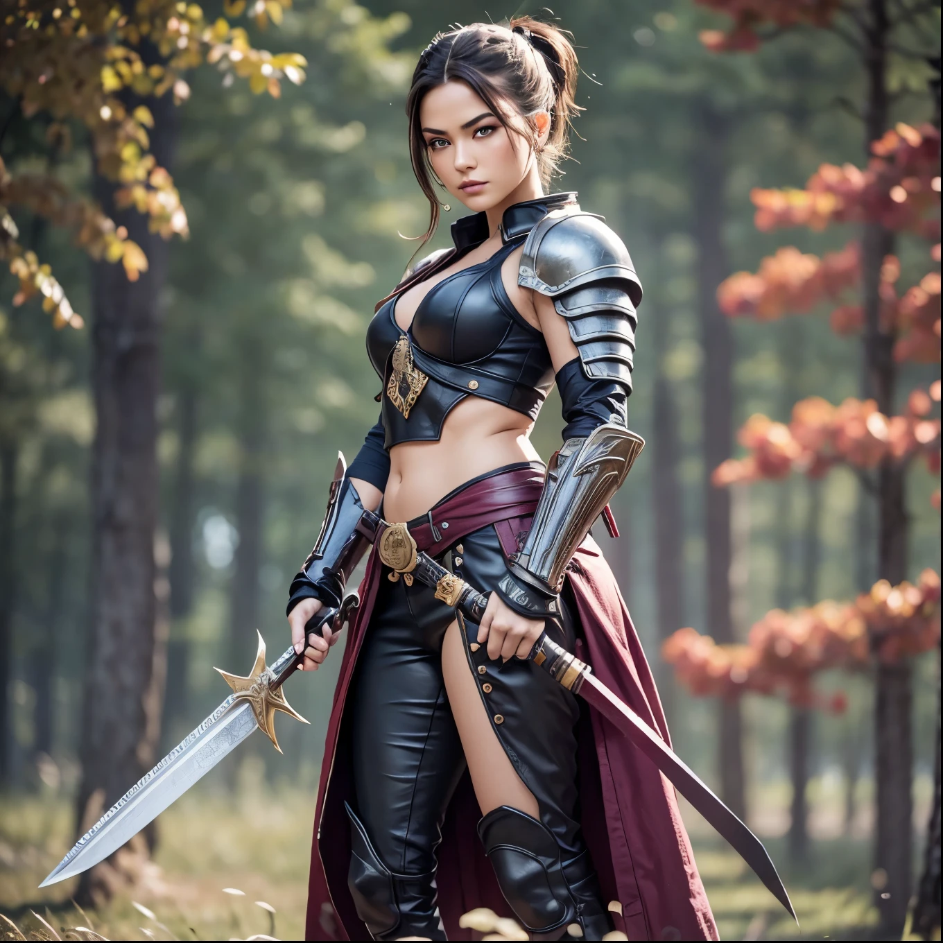 (8k, best quality, masterpiece:1.2), (photorealistic:1.4), RAW photo, best quality, ultra high res, best shadow, (full body:1.4), A short-haired female, japanese armor, Samurai Sword, massive scale stunning environment, horror, dark horror, highly detailed facial features, beautiful and flawless face, perfect eyes