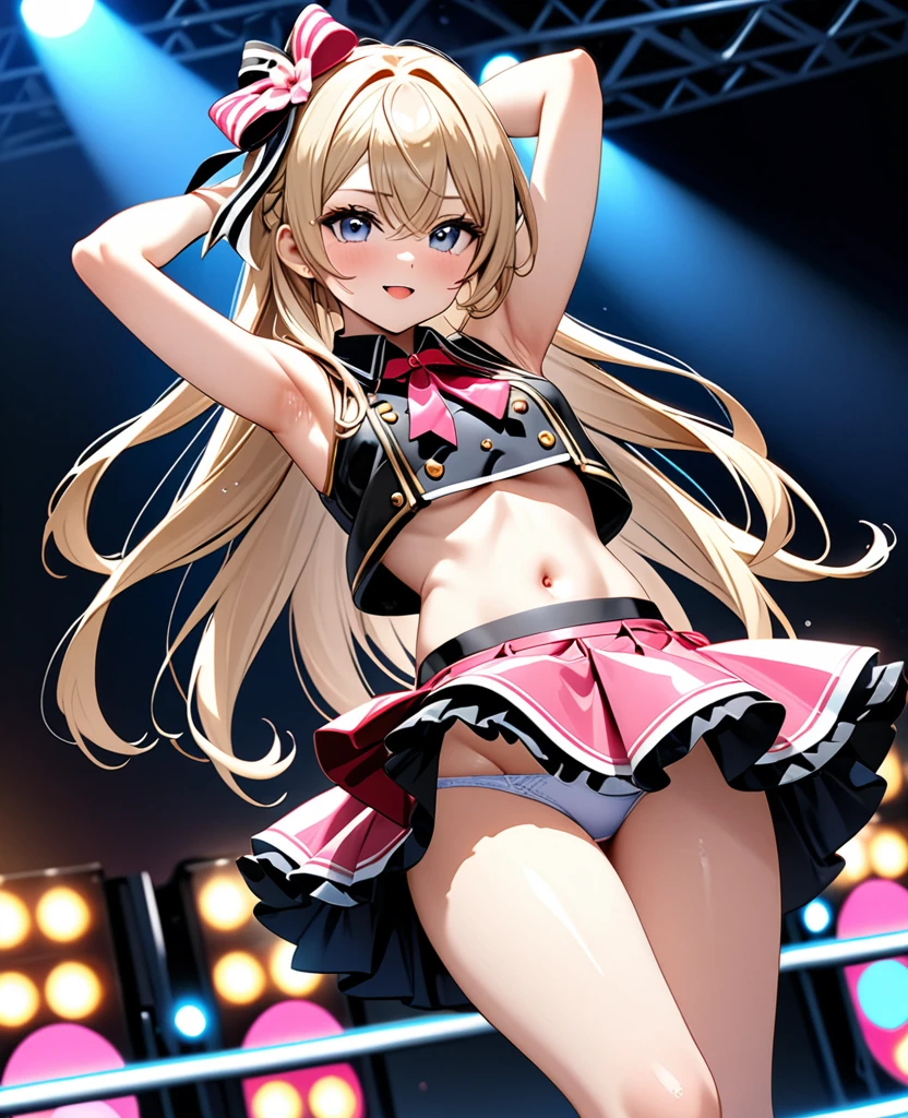 (Masterpiece、highest quality、Very detailed、4K)、One Woman、、Idol、navel、Underboob、skirt、Panties、Thighs、Beautiful armpits