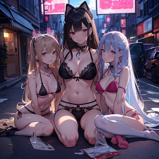 (((Bitch、prostitution婦、Exhibitionism)))、((Multiple Girls、Brat))、Realistic、Provocative smile、Estrus、A sheer micro bikini with little fabric、Transparent bra'does not hide nipples、Transparent pants'Don't hide the cat、((Very large breasts、Very big ass、Very thick thighs))、gravure、black Hair、Twin tails、blonde、black Gal、Pink Hair、Squat、Double Peace、Thick legs、((black nipples、black))、(school bag)、show off your pussy 、Nude Costume,((After sex、Semen bukkake、Semen dripping from pussy))、(The background is a back alley、prostitution)、((I have 10,000 yen bill、Hold a condom))、Simulated Sex、Pseudo、Anal Sex、(((li)))、(((Completely naked)))
