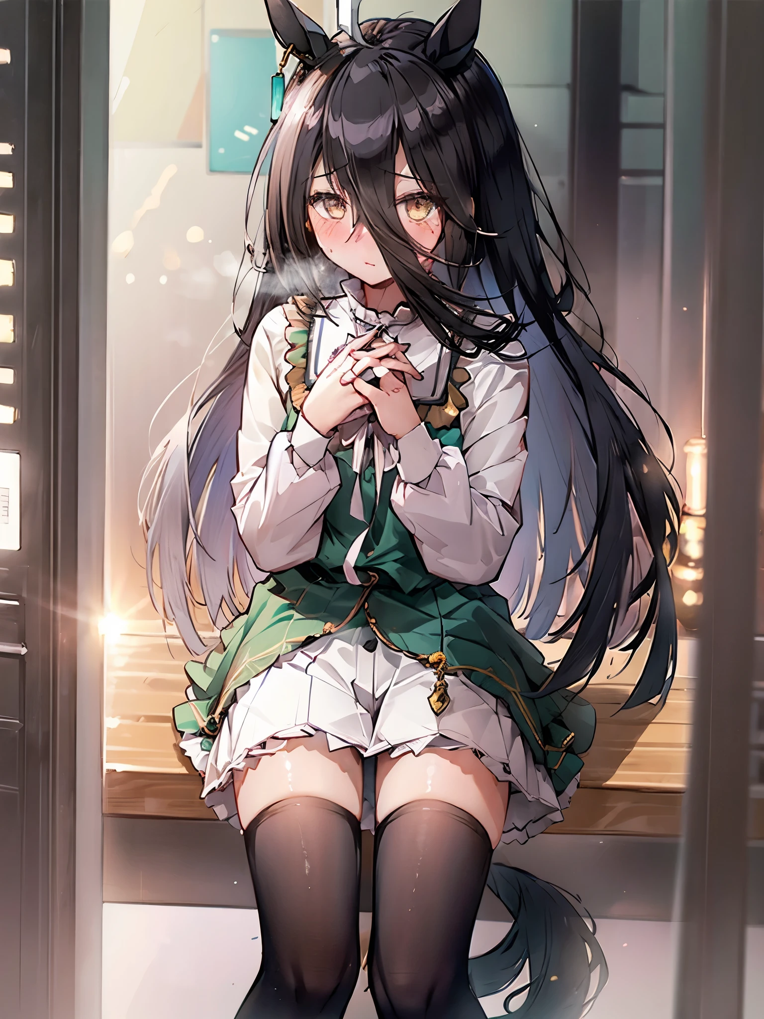 NSFW,(One girl:1.5),Manhattan Cafe,Horse Girl,(Perfect hands),(Perfect Anatomy),(masterpiece),(highest quality),Embarrassed,blush,Love Hotel at Night