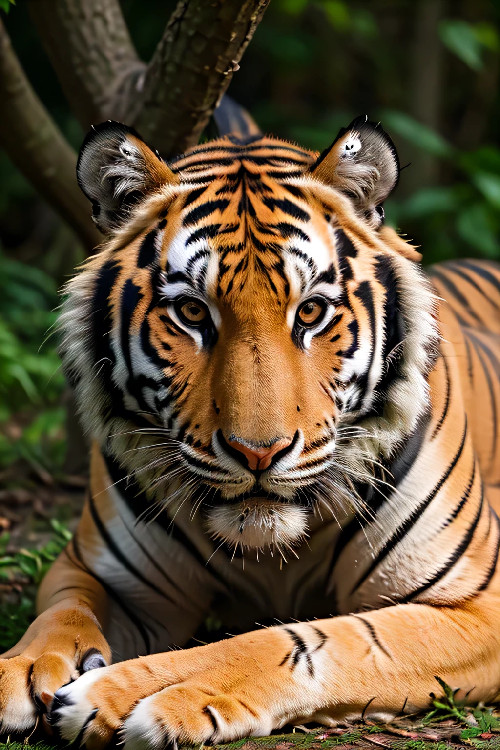 Tiger with rifal in 8k quality in sliping 

