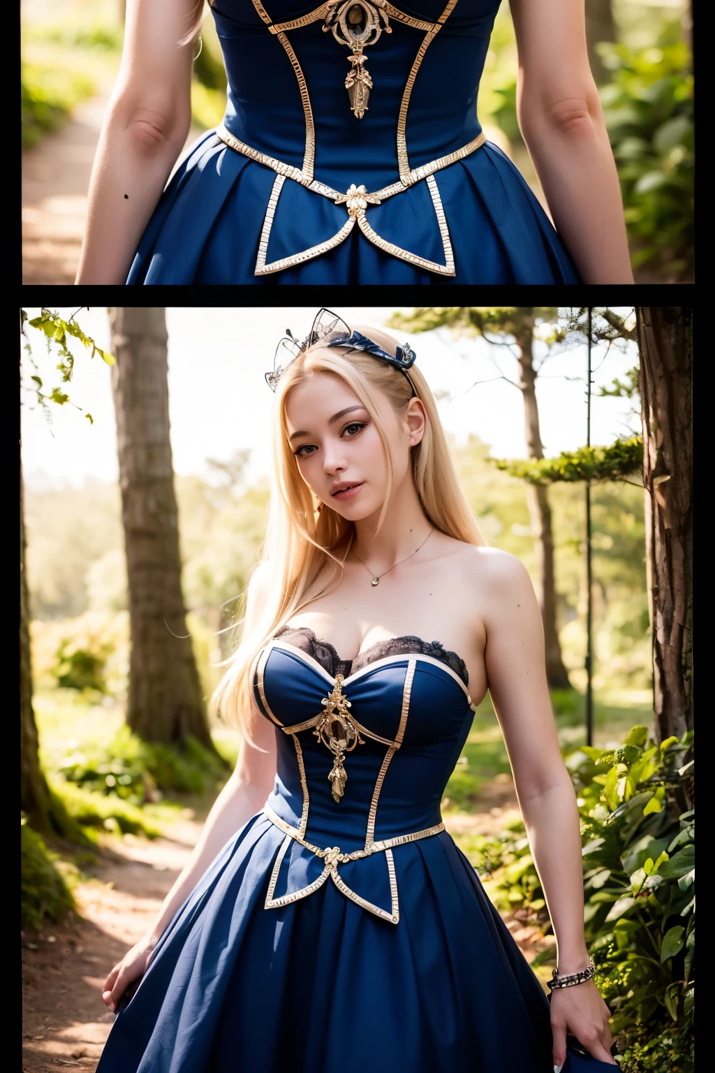 VElf,(8k, RAW Photos, highest quality, masterpiece:1.2),Super detailed,blonde,blue eyes,RPG,princess,smile,battledress,moving,in forest,she has bow