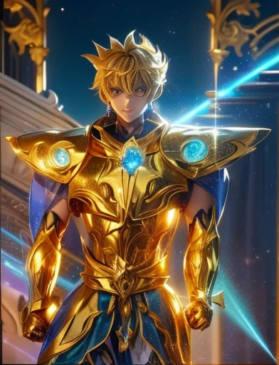 1.boy, saint seiya armor, blue and golden, beautiful light effects, vibrant colors, beautiful armor decourations, uhd, masterpiece,