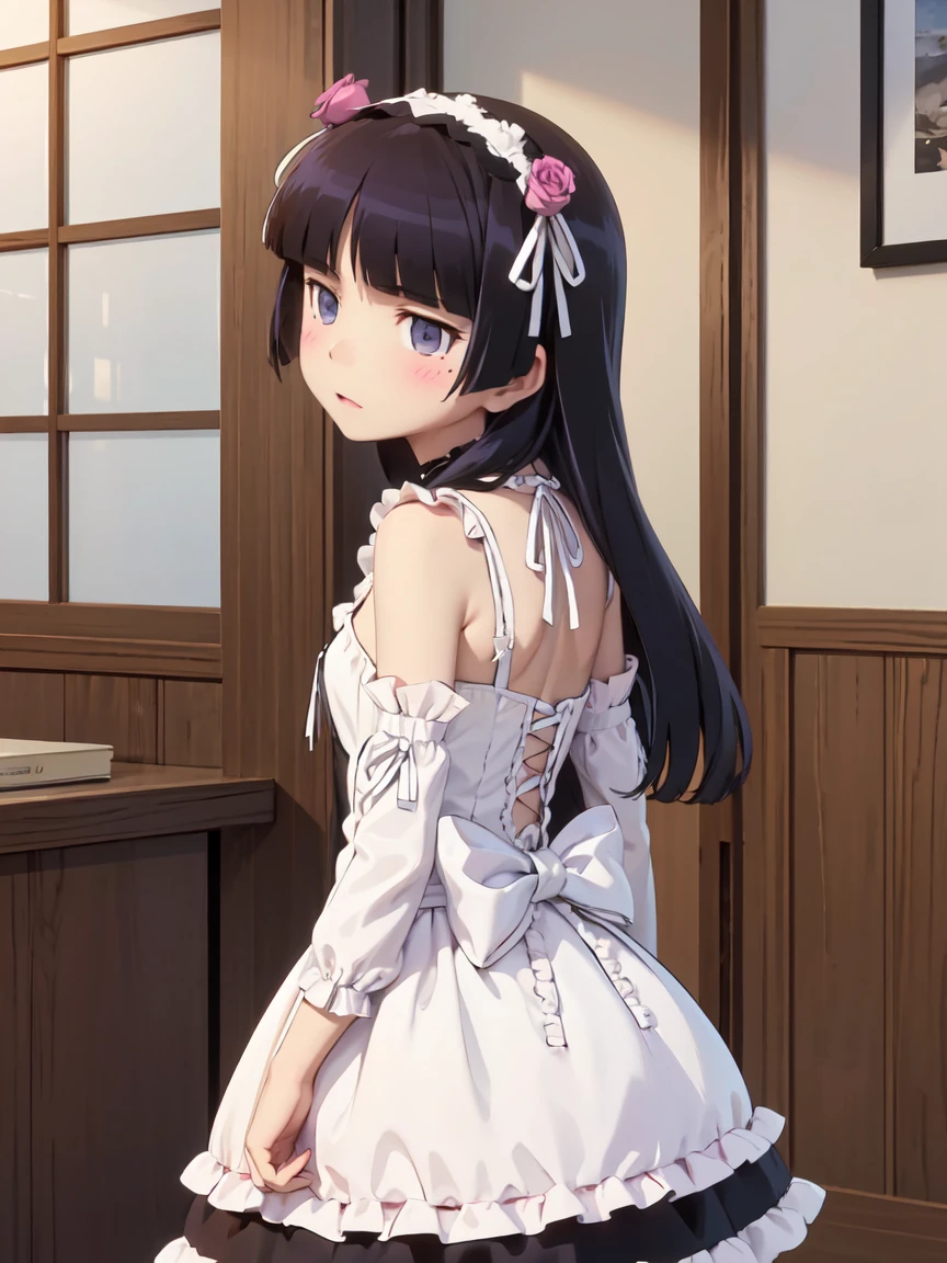 ((Back view)), (Ultra-high resolution, masterpiece, Attention to detail, high quality, 最high quality) , 1 girl, alone, girl, Hime cut, Gothic Lolita, Lolita Fashion, head band, (ruri gokou)