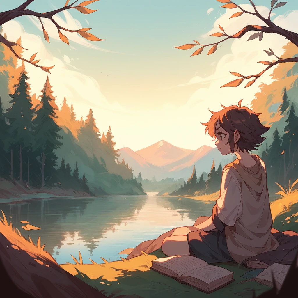 Girl reads a book by the lake, bright colors, spring, willow branches, comfort, warm sunlight